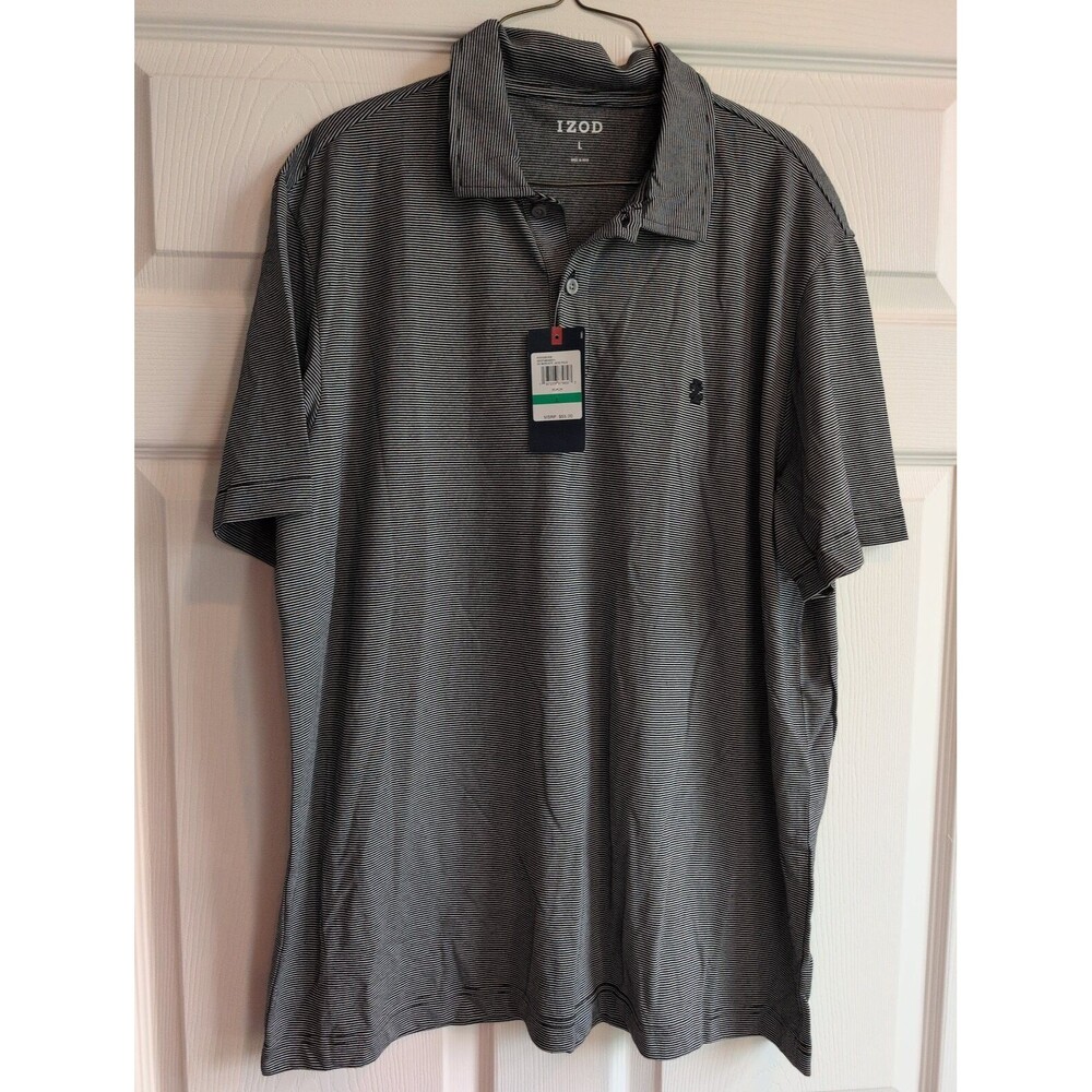 IZOD MEN'S MICRO STRIPE JACQUARD POLO - SIZE: MEN L - BLACK